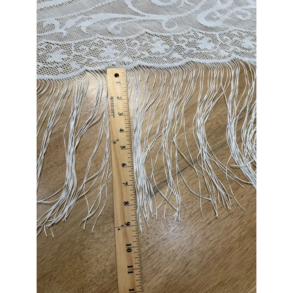 Vintage White Lace Fringe Boho Scarf 72x43” Shawl Bridal Festival Stevie Nicks